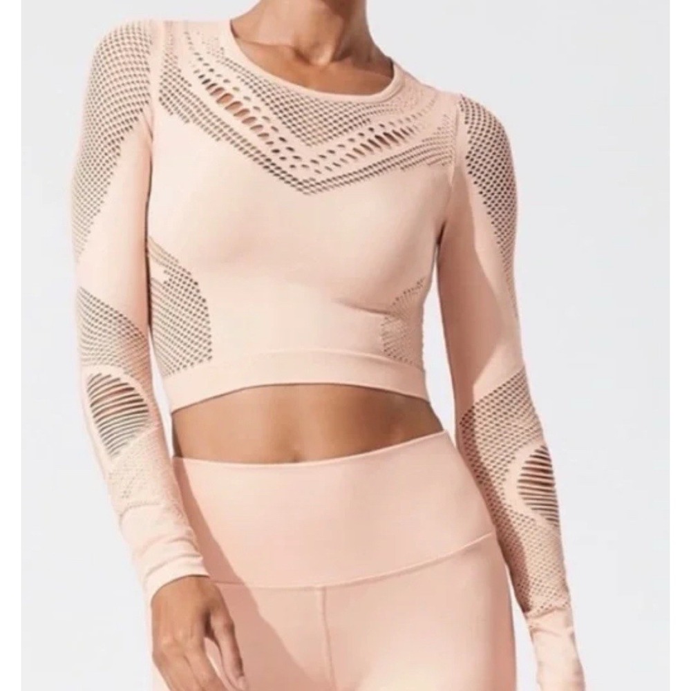 ALOHAS Peach Mesh Long Sleeve Crop Top